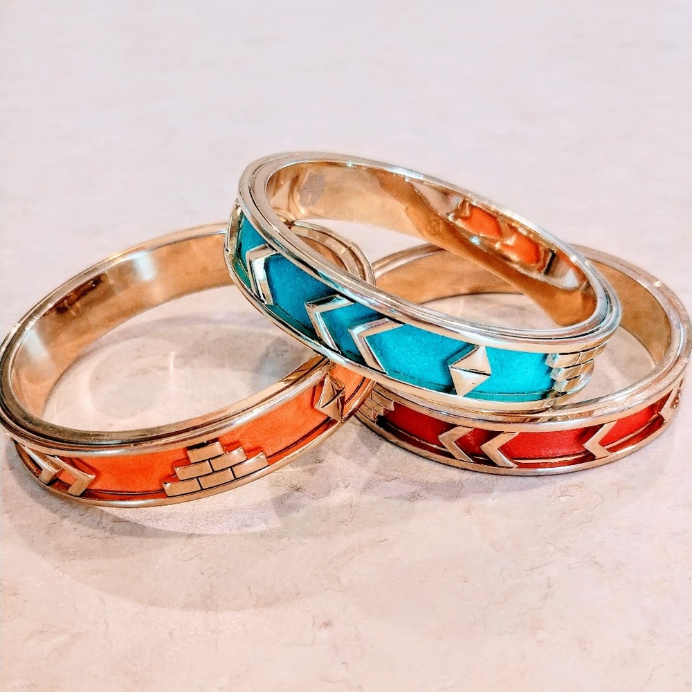 3 House of Harlow aztec bangle bracelets gold